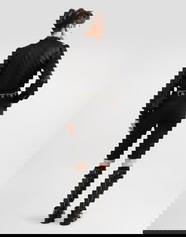 Košeľa Dolce & Gabbana Dolce & Gabbana Silk Satin Rosette Embellished High-Neck Blouse Čierna | F7BA6ZFU1AUN0000, 2