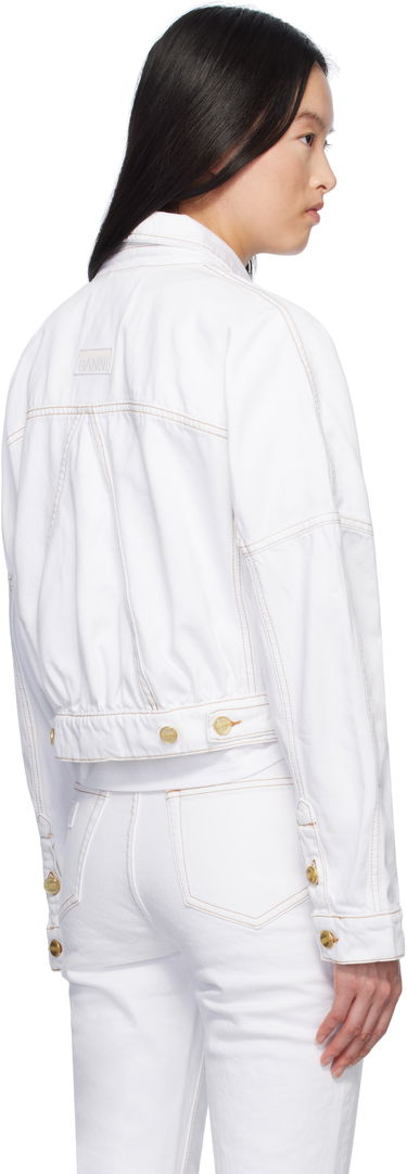 Bunda GANNI GANNI Pin-Buckle Cropped Denim Jacket Biela | J1658, 2