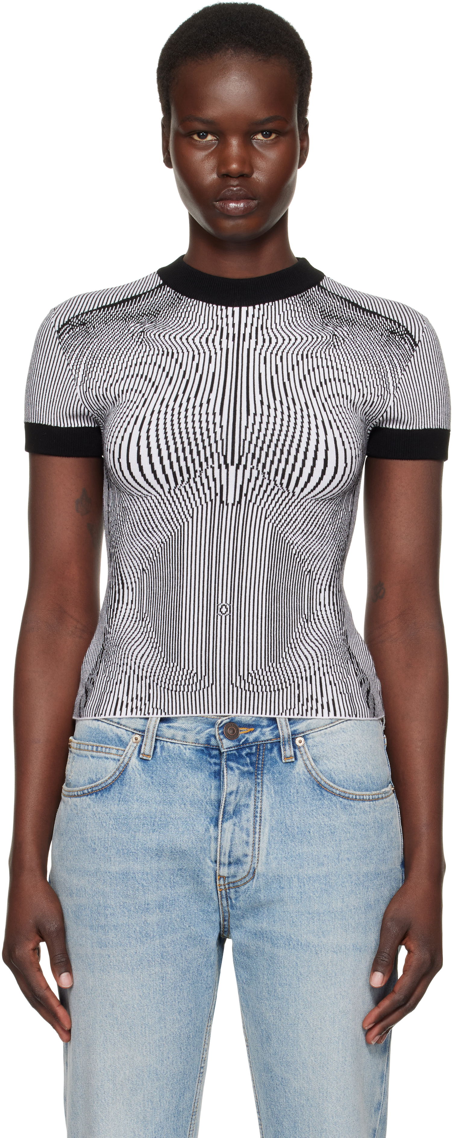Sveter Jean Paul Gaultier Jean Paul Gaultier Morphing Pinstripes Jacquard T-Shirt Čierna | 25/33-F-TS110-M084-0100, 0