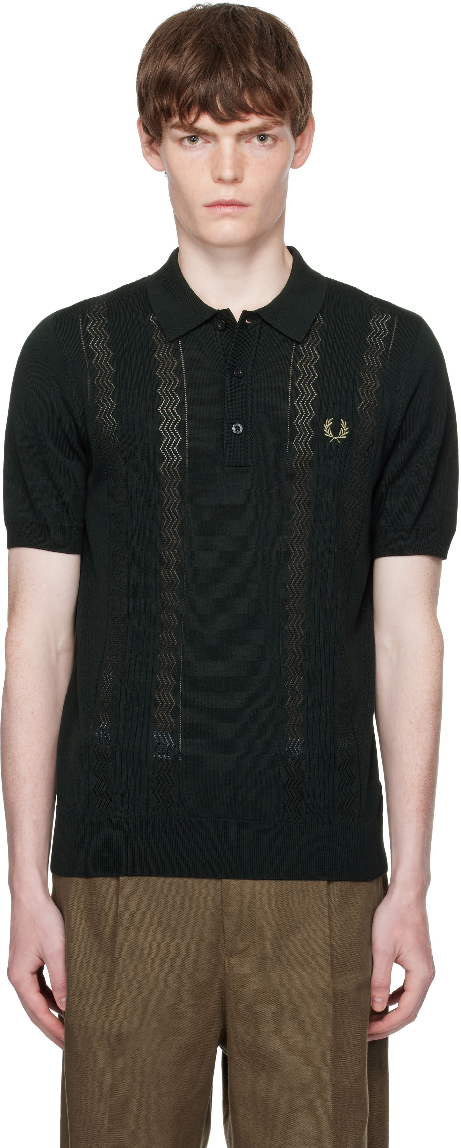 Polo tričko Fred Perry Fred Perry Pointelle Panel Knitted Polo Zelené | K9750, 0