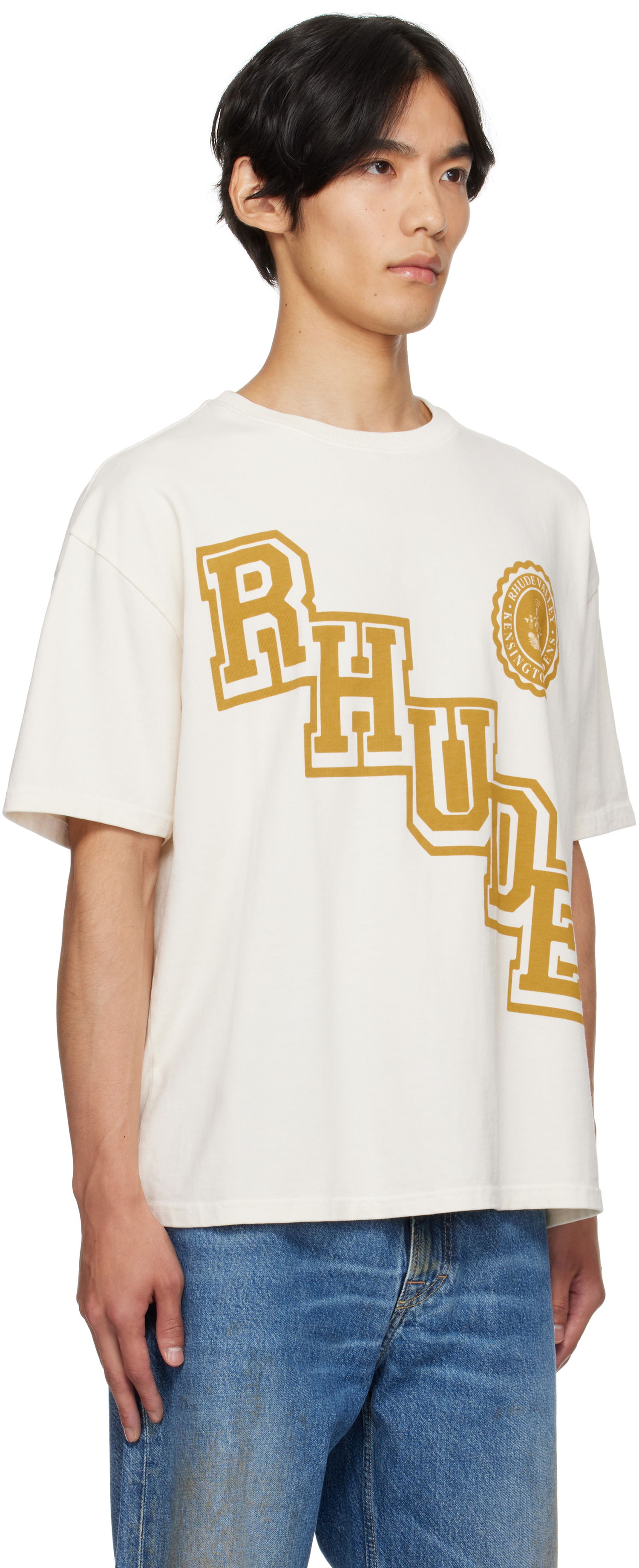 Tričko Rhude Rhude Collegiate Crest T-Shirt Biela | RHPF25TT23012, 1