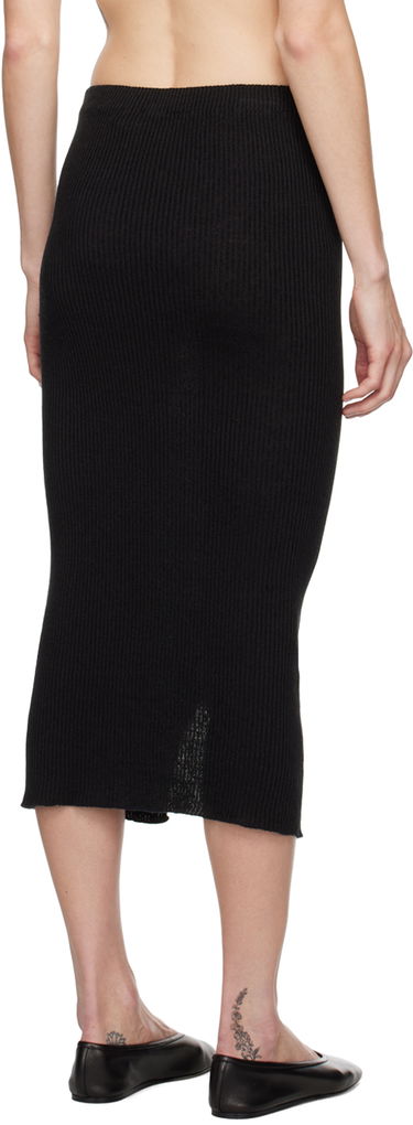 Sukňa Baserange Baserange Dande Midi Ribbed Knit Skirt with Button Closure Čierna | KNDAS-LI-AU24, 2