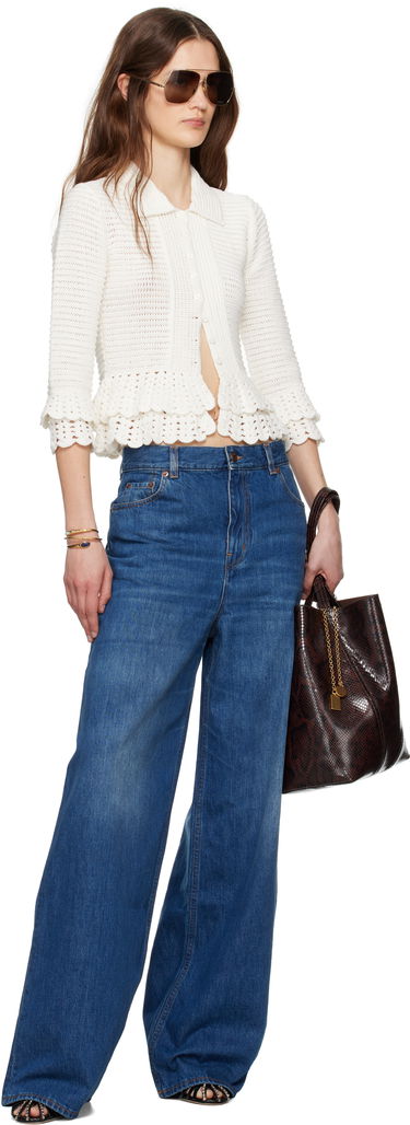 Sveter CHLOÉ Chloé Fitted Ruffled Cropped Cardigan Biela | CH25UMP05545, 3