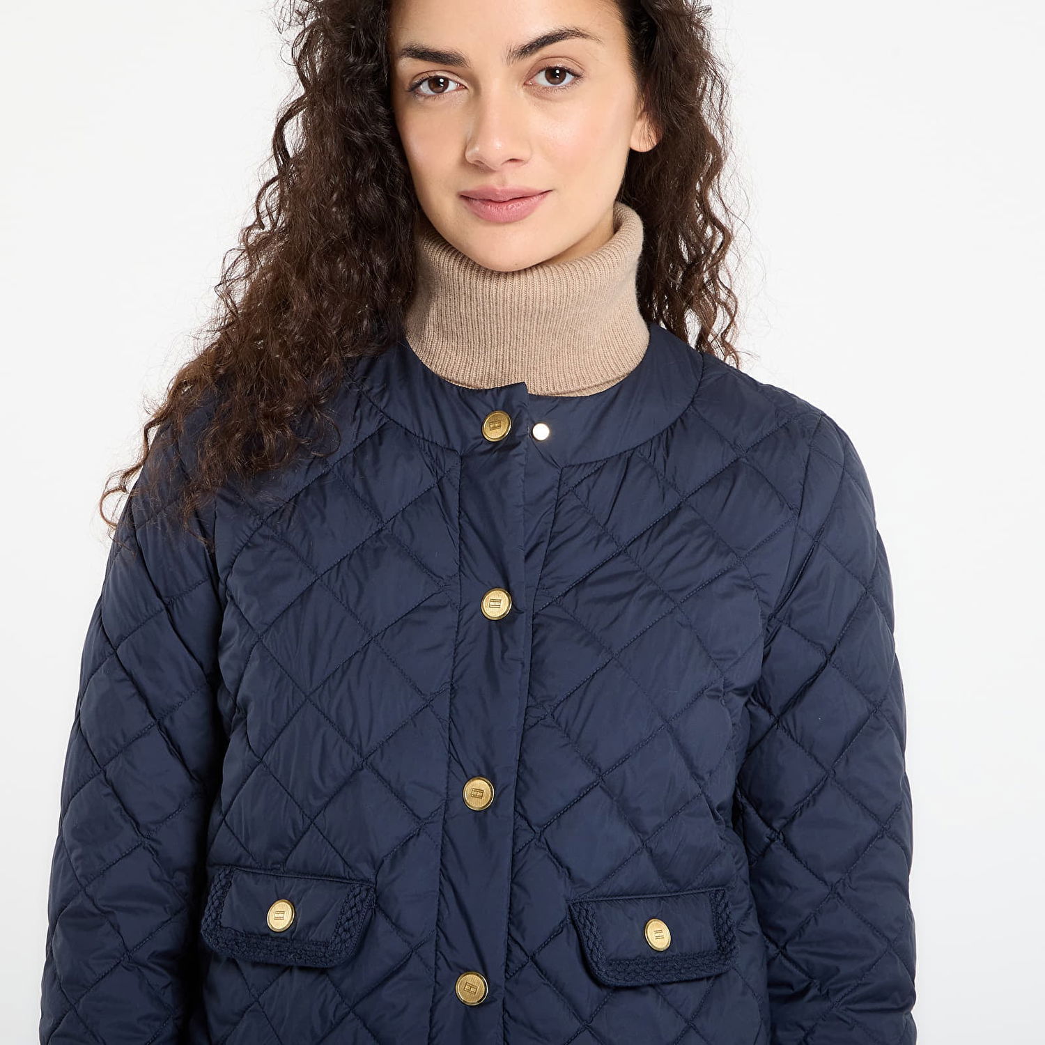 Bunda Tommy Hilfiger Gold Button Quilted Jacket Navy | WW0WW47449 C1G, 1