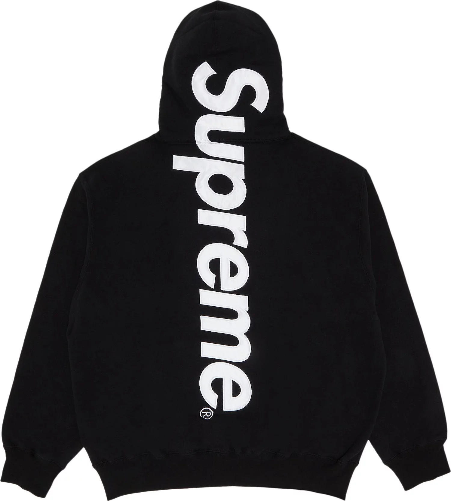 Satin Appliqué Hooded Sweatshirt Black