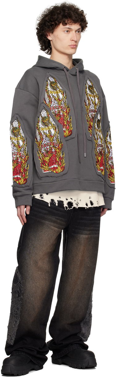 Mikina Who Decides War Who Decides War Flame Glass Embroidered Hoodie Šedá | 1110210021SS25, 3