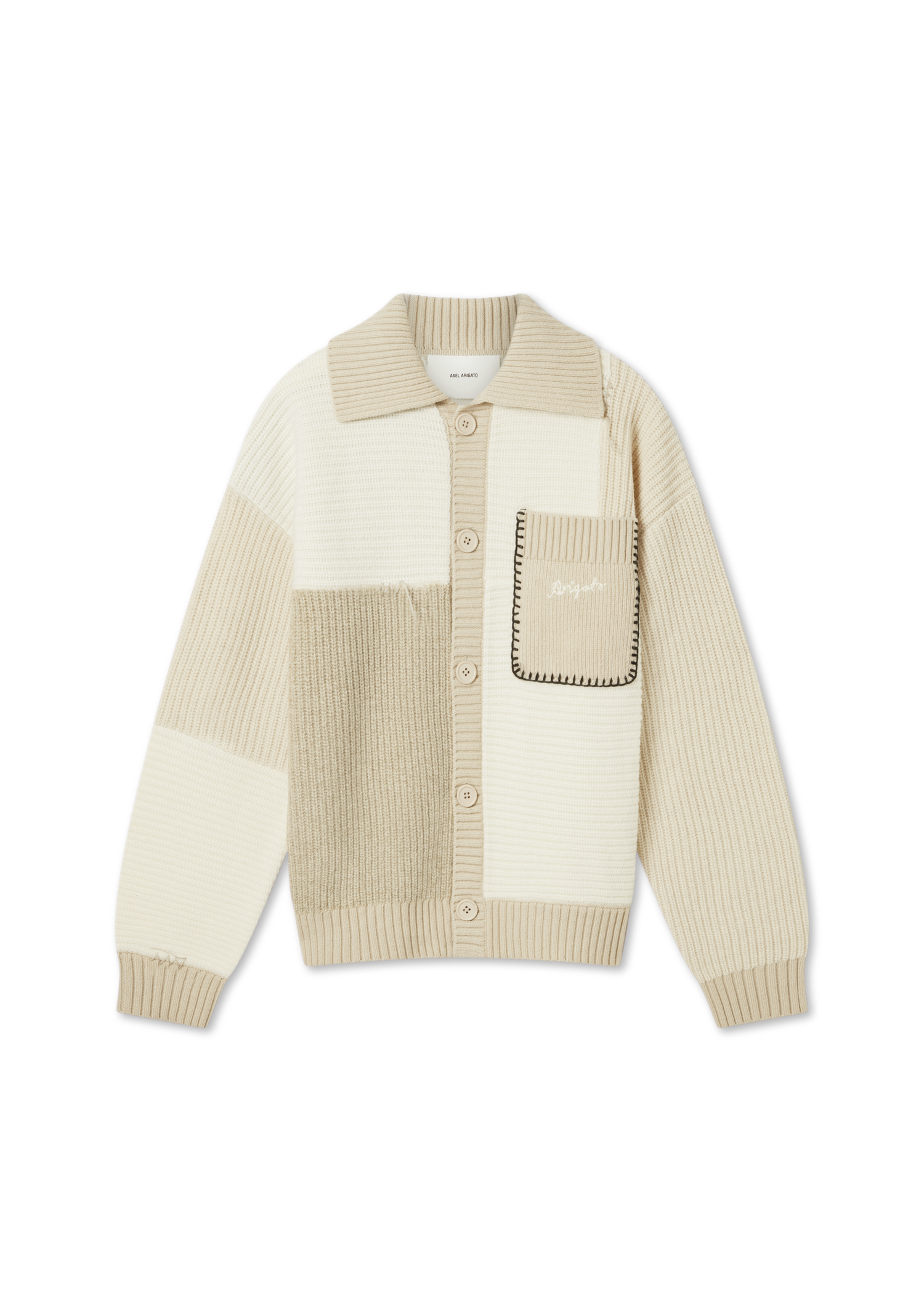 Sveter AXEL ARIGATO Beige Patchwork Knitted Cardigan Biela | A3066002, 1