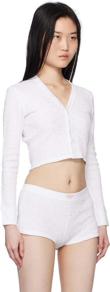 Sveter Alexander Wang White Crystal Hotfix Long-Sleeve Waffle Cardigan Biela | 8C4245810T, 1