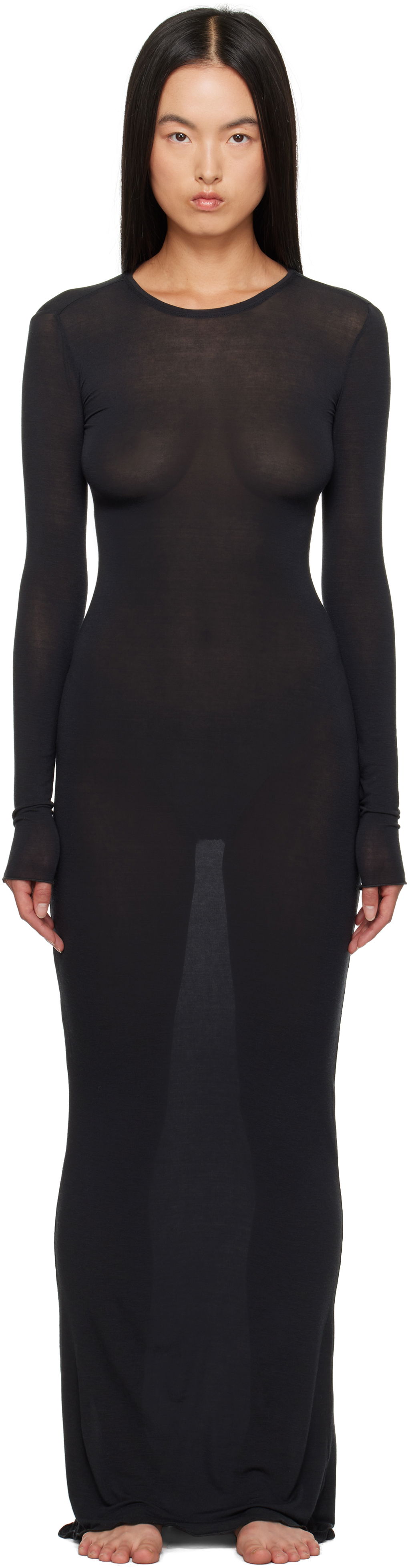 Šaty SKIMS SKIMS Sheer Modal Maxi Dress Čierna | DR-DRS-6147W, 0