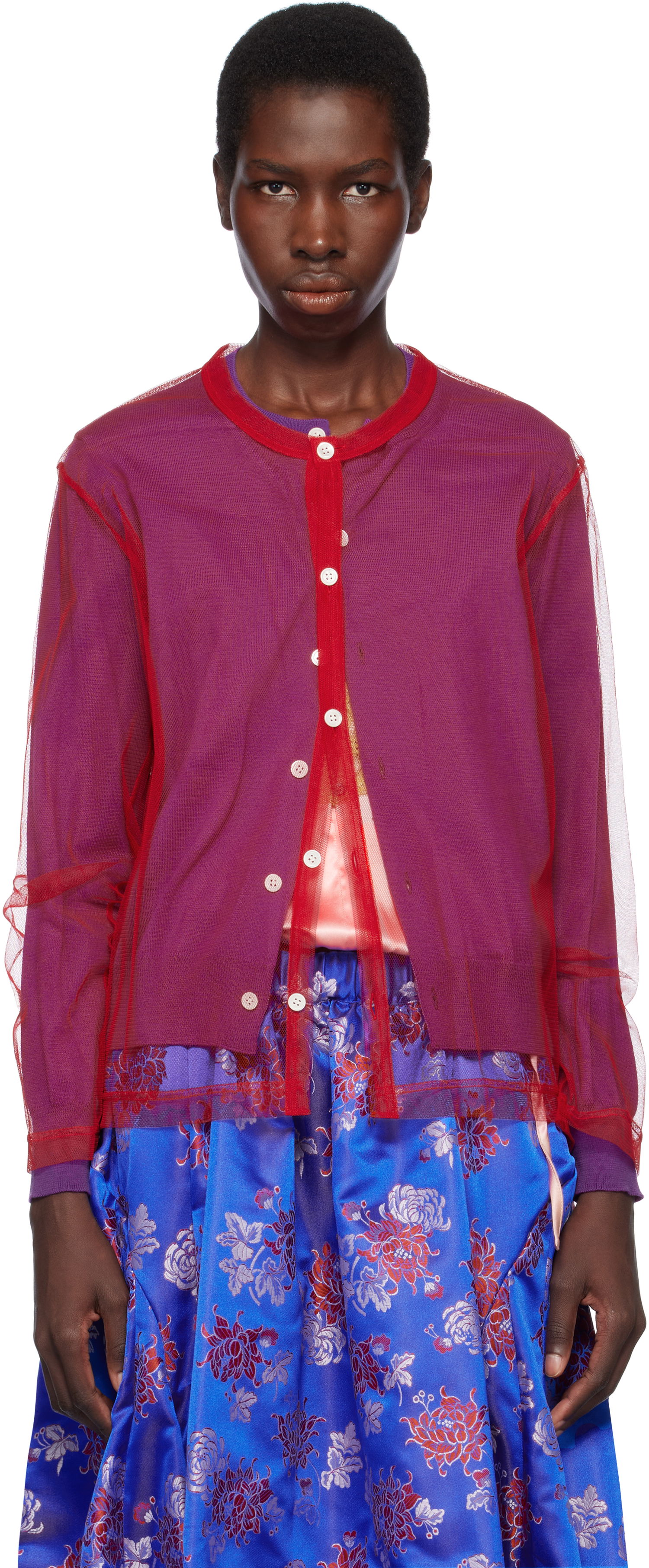 Sveter Comme des Garçons Comme des Garçons Worsted Wool and Nylon Tulle Cardigan Červená | GO-B020-051-3, 0