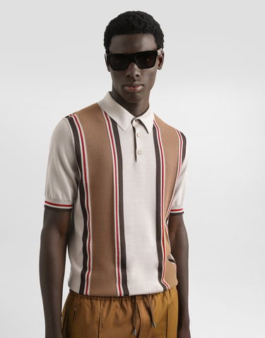 Polo tričko Dolce & Gabbana Dolce & Gabbana Striped Knit Polo Shirt Béžová | GXZ02TJBSM6M4149, 3