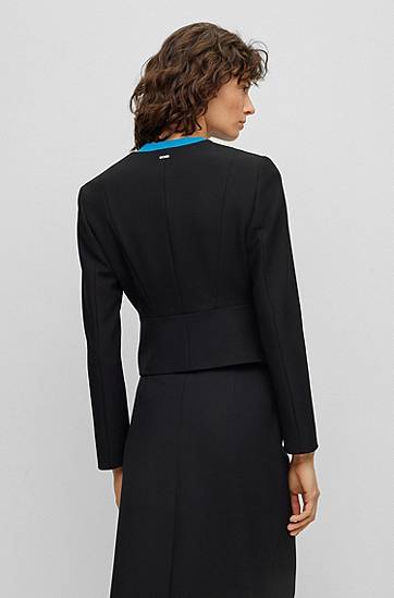 Bunda BOSS Slim-Fit Cropped Stretch Jacket Čierna | 50493541, 1