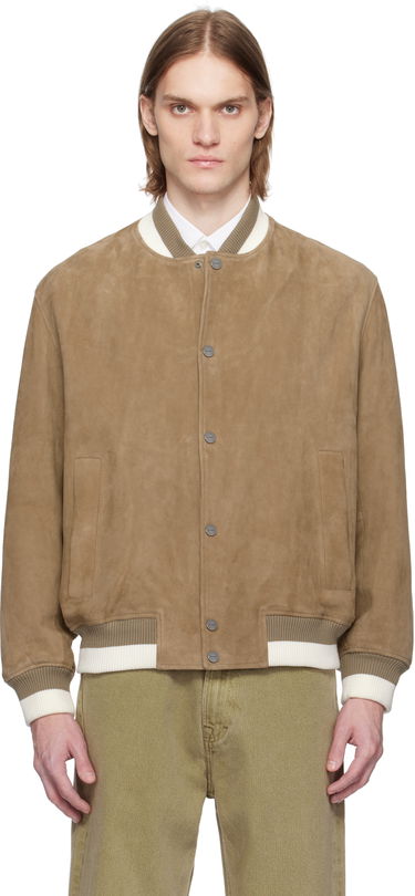 Bomber bunda BOSS HUGO Ribbed-Trim Suede Bomber Jacket Hnedá | 50534326, 0