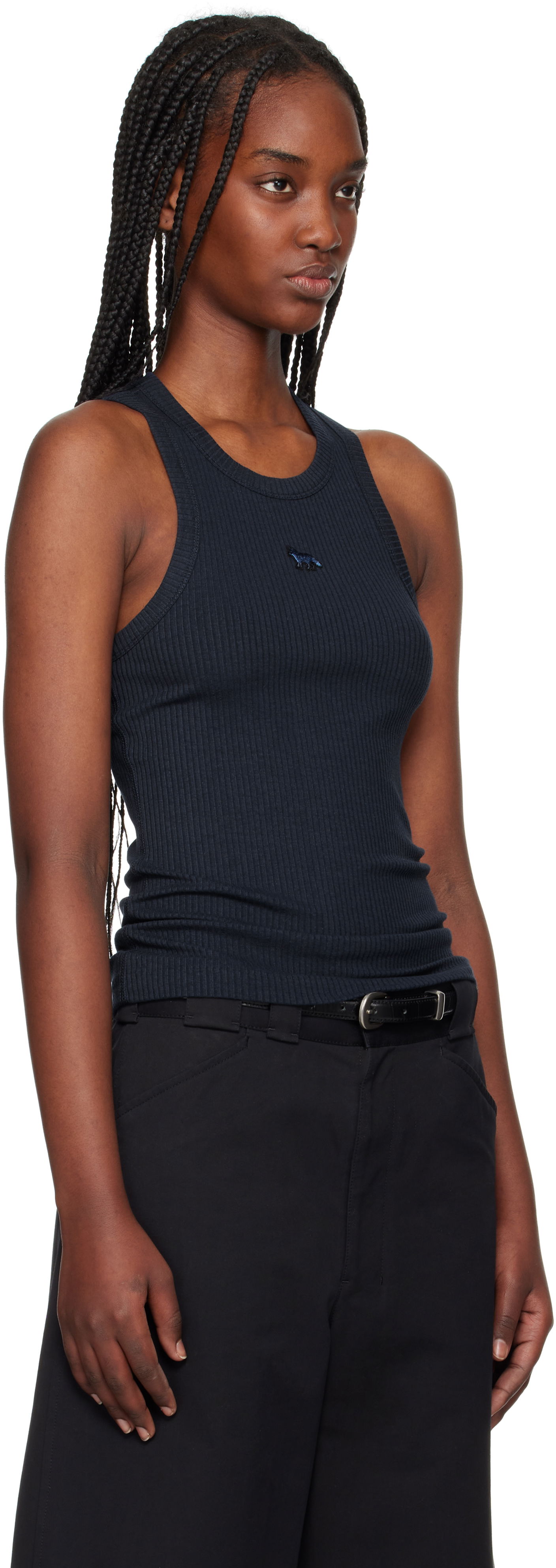 Tielko MAISON KITSUNÉ Maison Kitsuné Baby Fox Patch Ribbed Tank Top Navy | OW00604KJ0134, 1