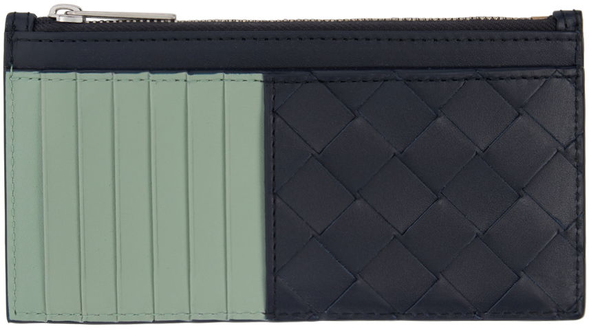 Black & Green Intrecciato Long Zippered Card Holder