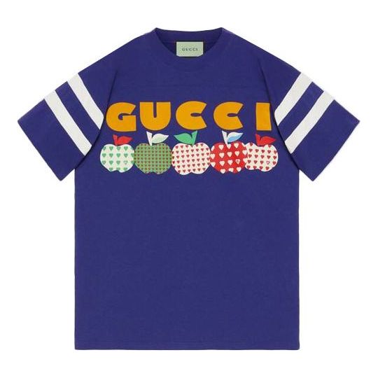 Tričko Gucci Gucci Apple Print T-Shirt Modrá | 655459-XJDNF-4409, 0