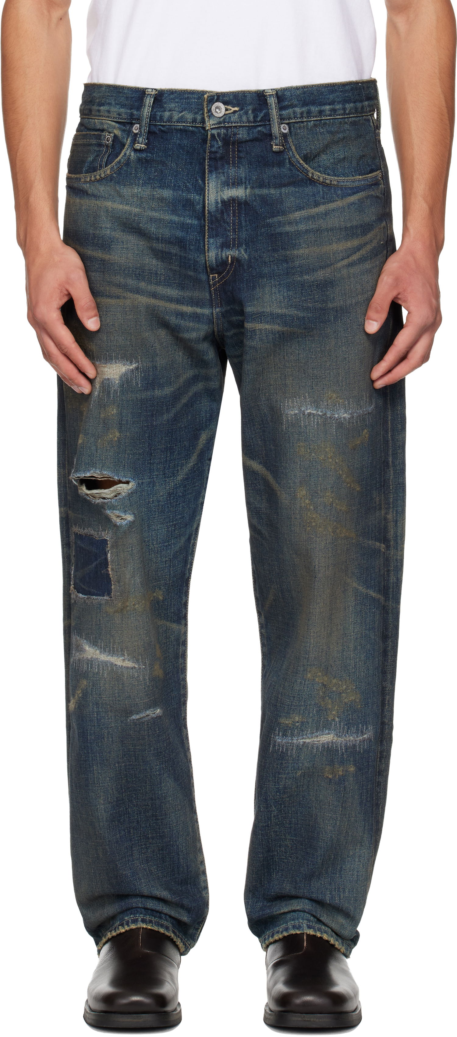 Džínsy Neighborhood Distressed Ripped Patched Denim Jeans Modrá | 252XBNH-PTM08, 0