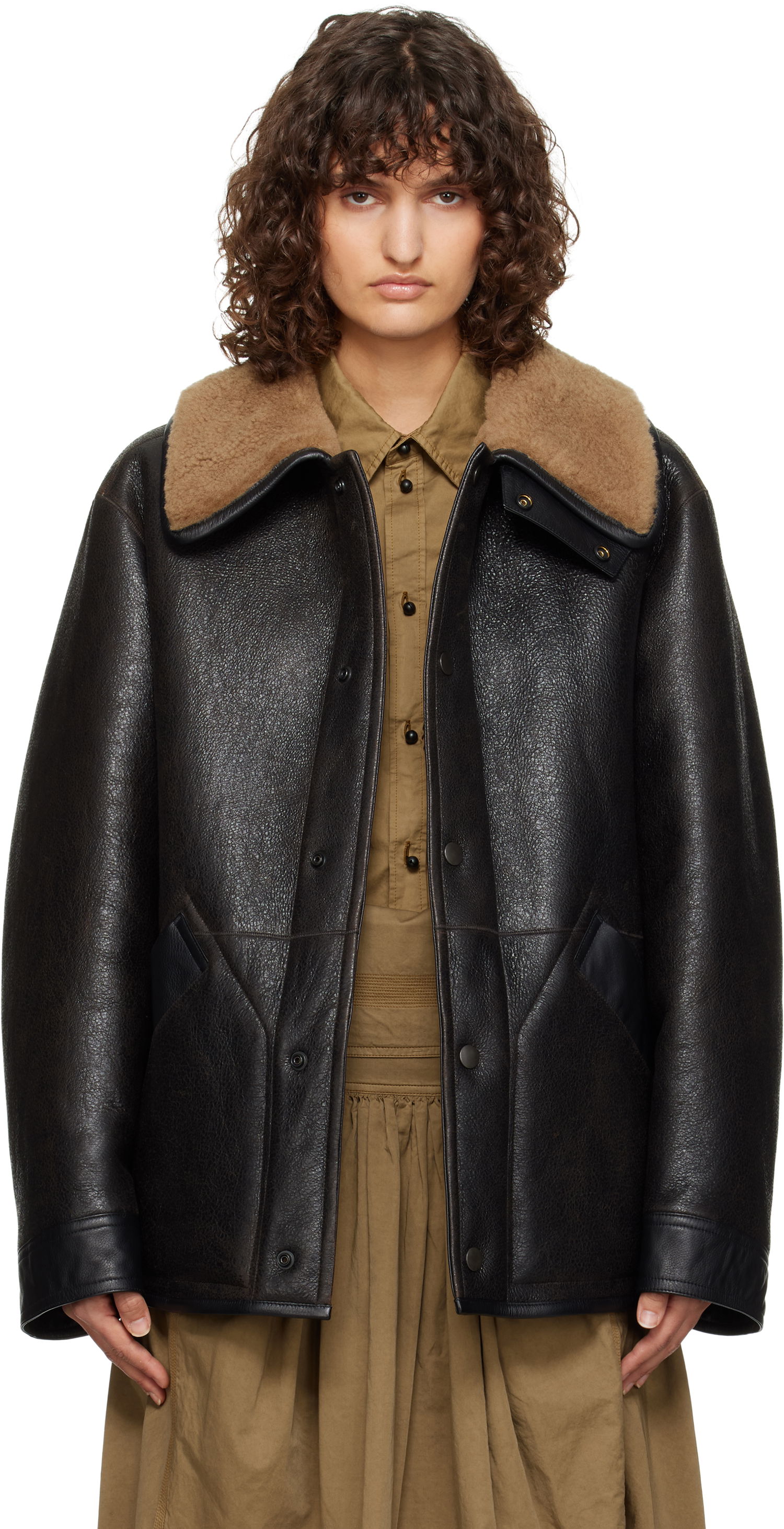 Bomber bunda LEMAIRE Shearling Oversized Jacket Čierna | CO1080 LL0092, 0