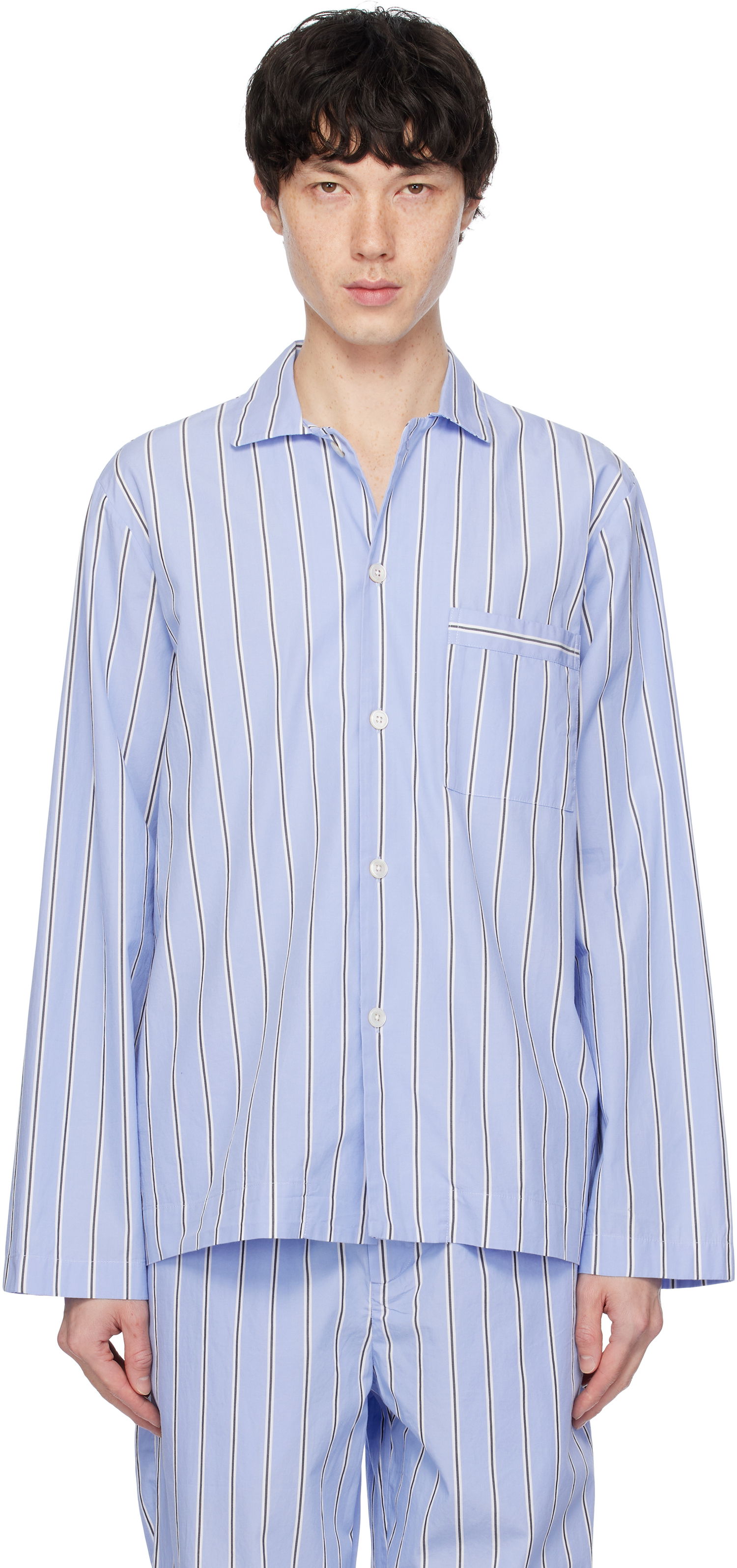 Pyžamo TEKLA Poplin Long-Sleeved Pyjama Shirt Modrá | SWT-BAS, 0