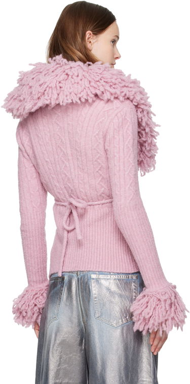 Sveter The Attico Ribbed Wool Mix Cardigan with Shaggy Collar and Cuffs Ružová | 251WCD00006 KWW004AA, 2