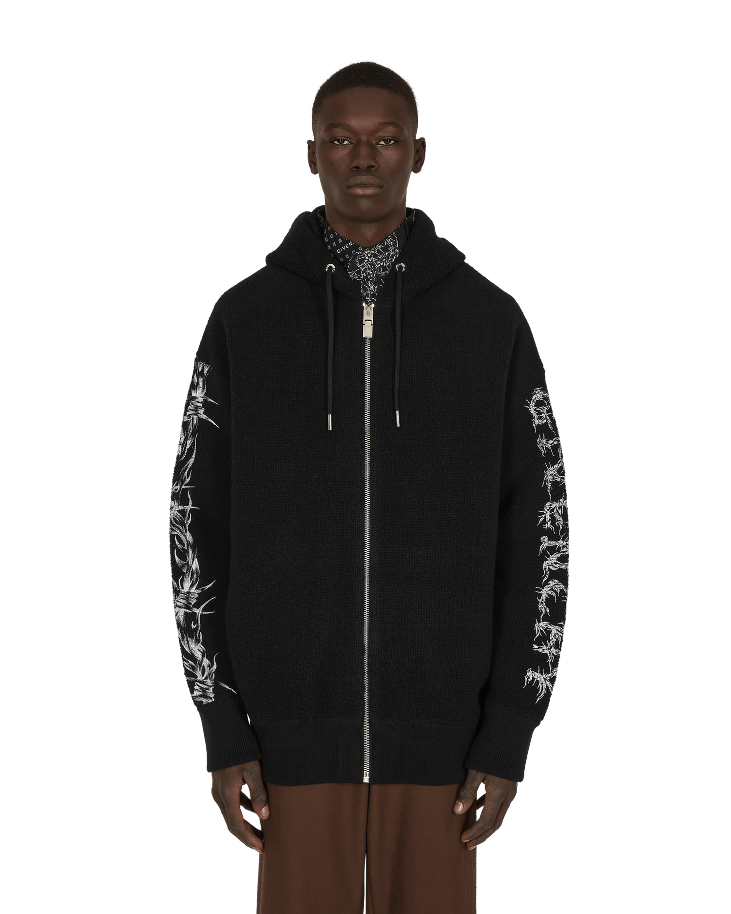 Sveter Givenchy Barbed Wire Printed Hooded Zip Sweater Čierna | BM00TM4Y7Y001 001, 0