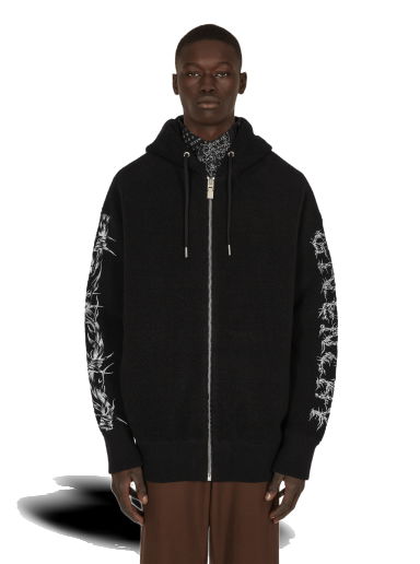 Sveter Givenchy Barbed Wire Printed Hooded Zip Sweater Čierna | BM00TM4Y7Y001 001