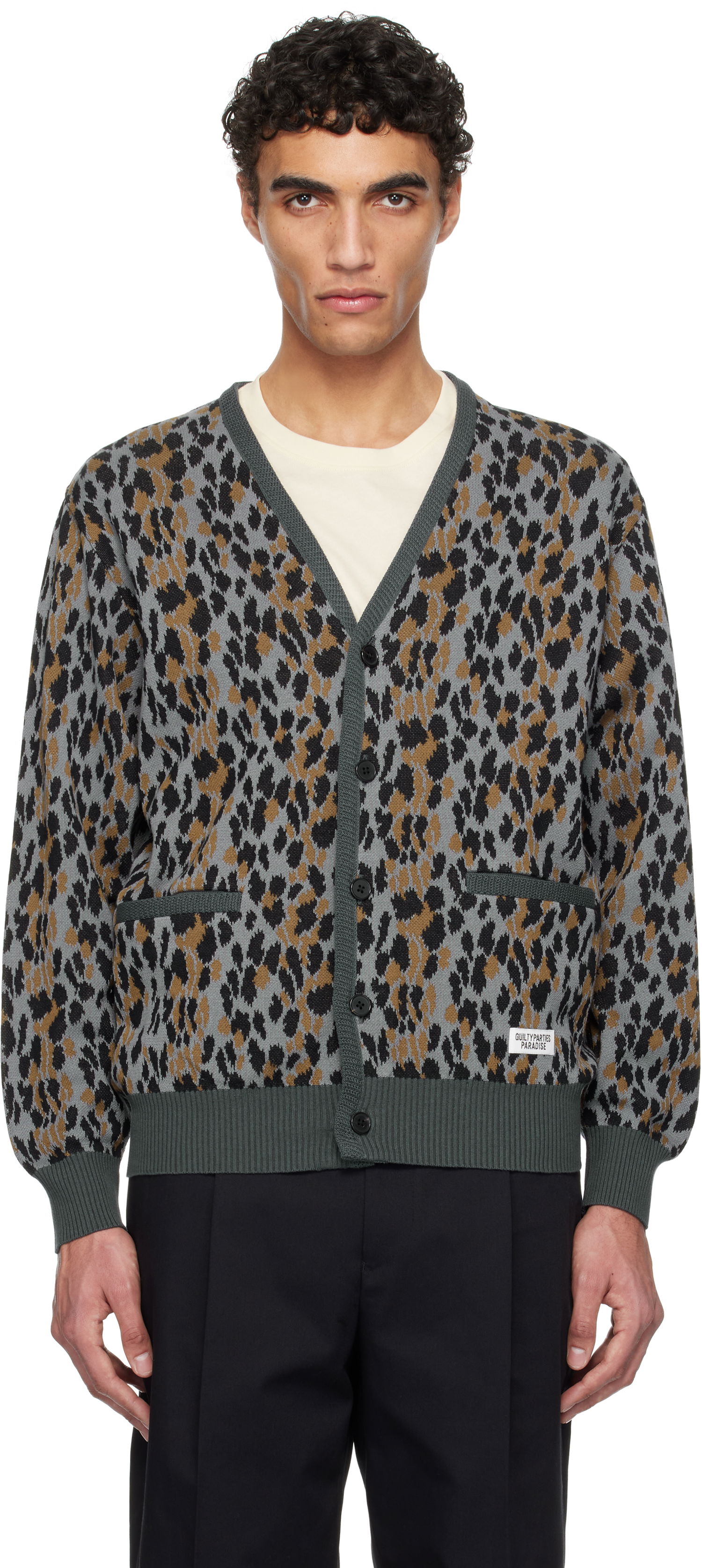Sveter WACKO MARIA WACKO MARIA Leopard Jacquard Knit Cardigan Šedá | 25SSE-WMK-KN06, 0