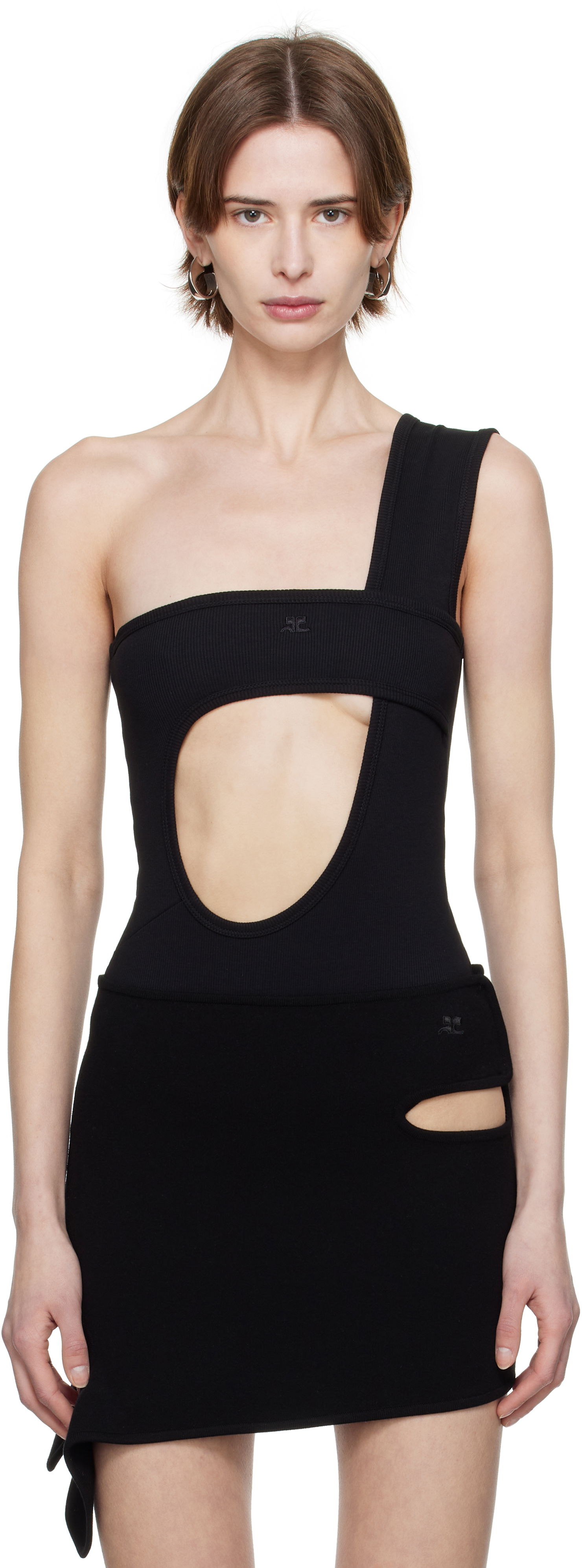Šaty Courrèges Courrèges Rib One-Shoulder Bodysuit Čierna | 125JBD117JS0194, 0