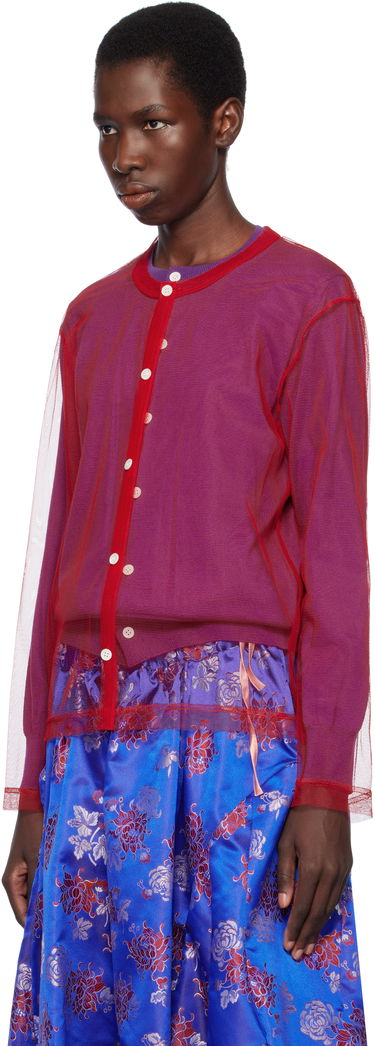 Sveter Comme des Garçons Comme des Garçons Worsted Wool and Nylon Tulle Cardigan Červená | GO-B020-051-3, 3