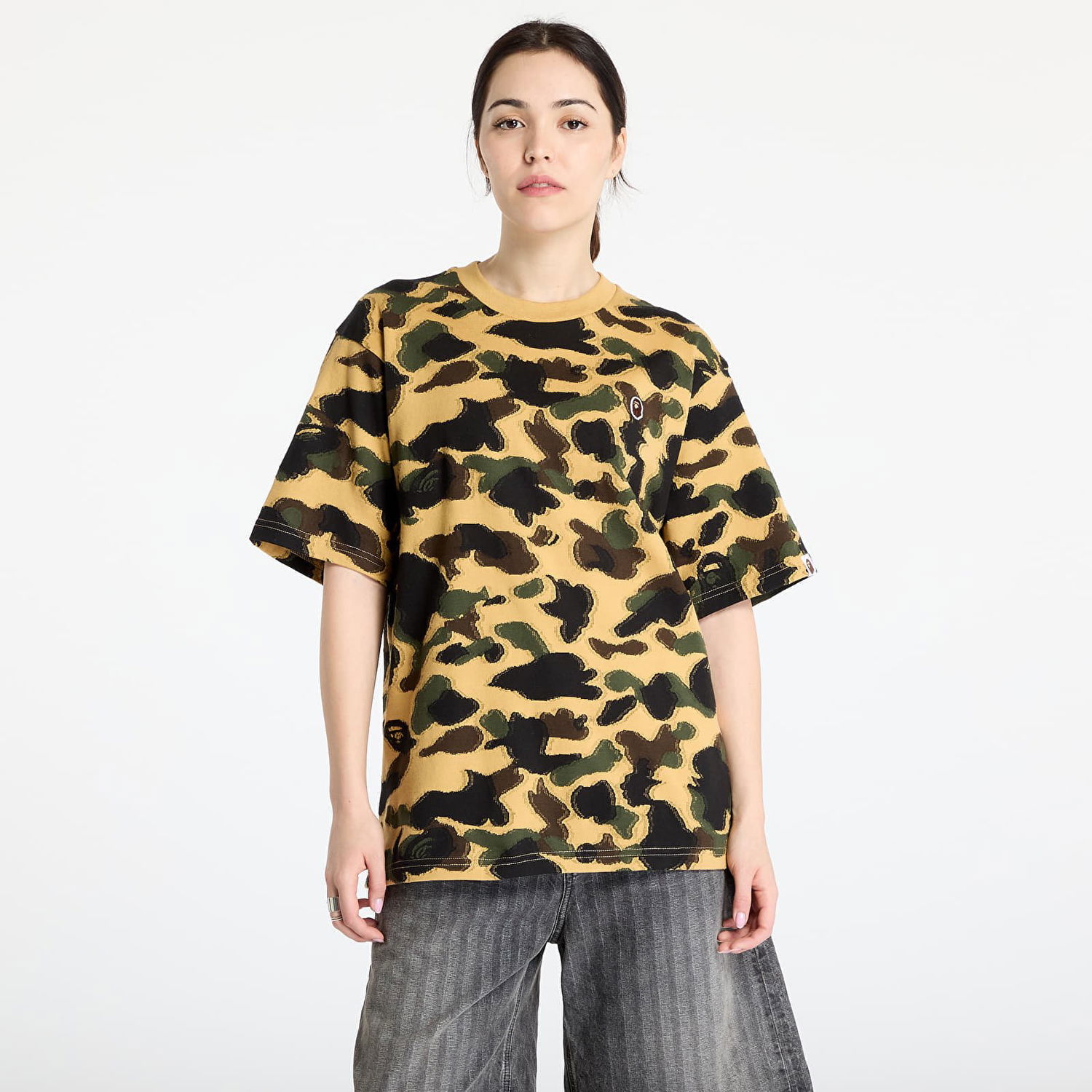 Tričko BAPE A BATHING APE 1St Camo Jacquard Ape Head Relaxed Fit Tee Žltá | 001CSL301304MYEL, 0