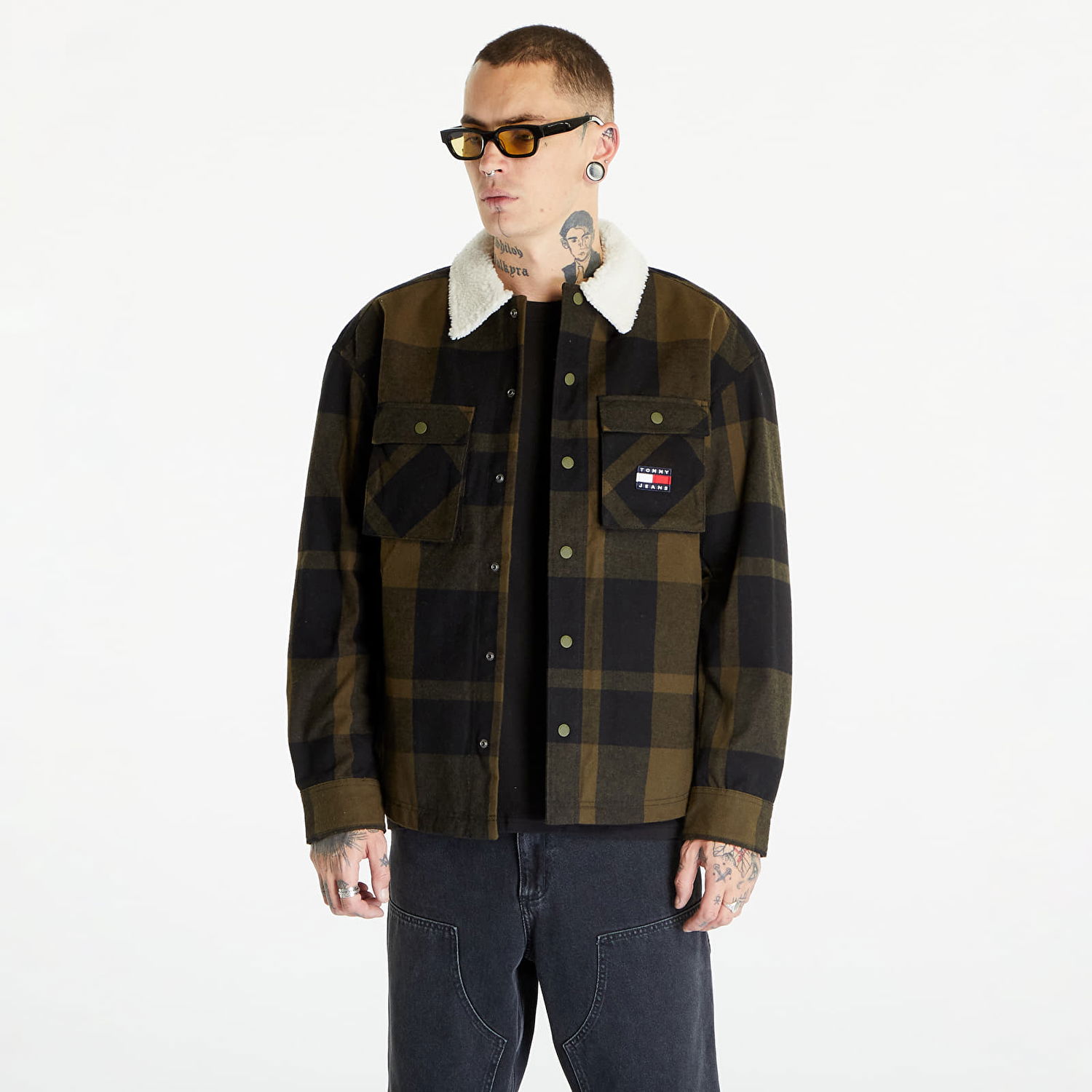 Košeľa Tommy Hilfiger Tommy Jeans Check Sherpa Lin Overshirt Green Zelené | DM0DM17250 MR1, 0