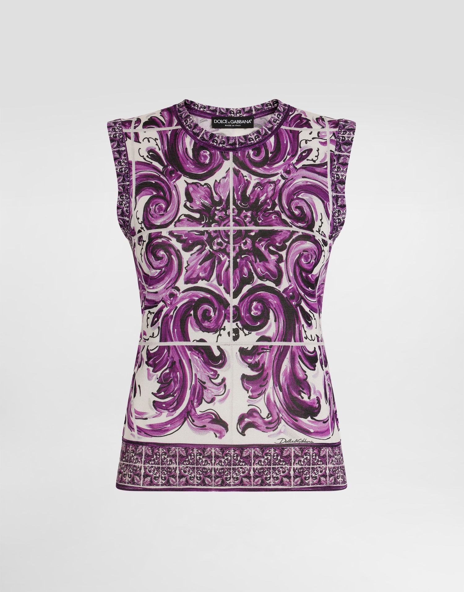 Tielko Dolce & Gabbana Dolce & Gabbana Majolica Print Silk Tank Top Fialová | FXT01TJAHKGH25DQ, 0