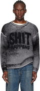 R13 Boyfriend Sweater with "Shit Happens" Graphic