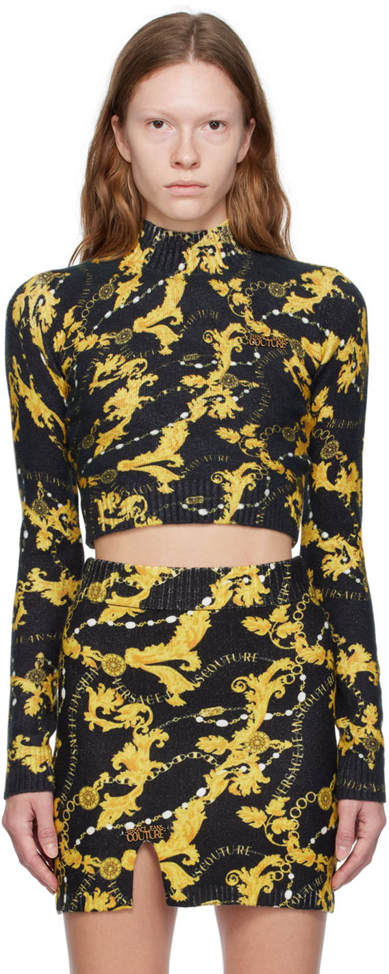 Crop Top Versace Jeans Couture Chain Couture Sweater Čierna | E75HAFM40_ECM34N, 0