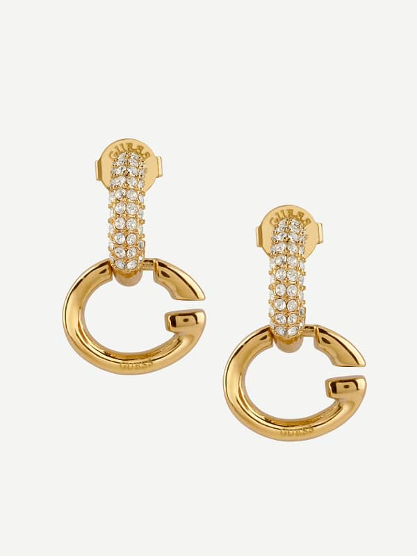 Gold Tone Pave G Logo Hoop Earrings