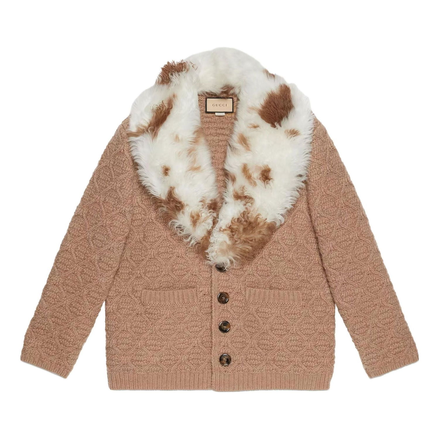 Kabáty Gucci Gucci Wool Knit Coat with Shearling Collar Béžová | 706756-XKCKM-2602, 0