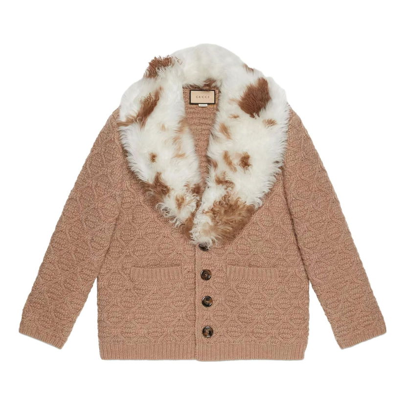Kabáty Gucci Gucci Wool Knit Coat with Shearling Collar Béžová | 706756-XKCKM-2602