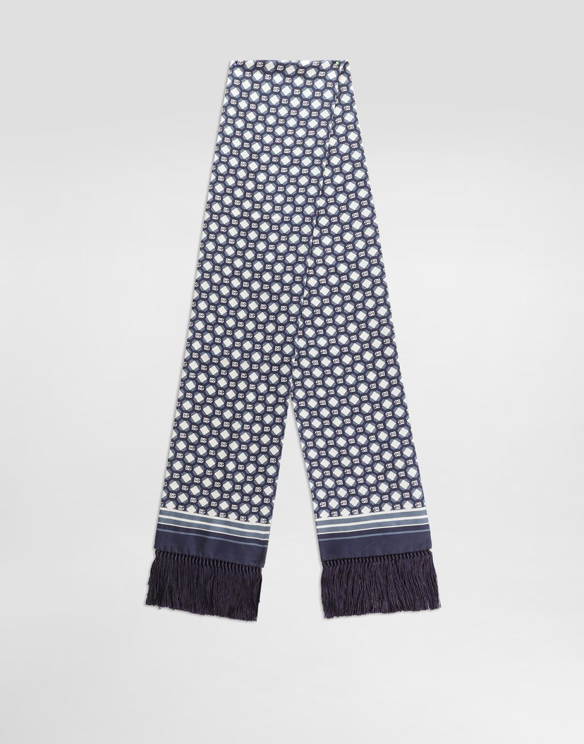 Šál Dolce & Gabbana Dolce & Gabbana Silk Twill Scarf with Micro-Design and Logo Navy | GQ214EG0WUZHH8PB