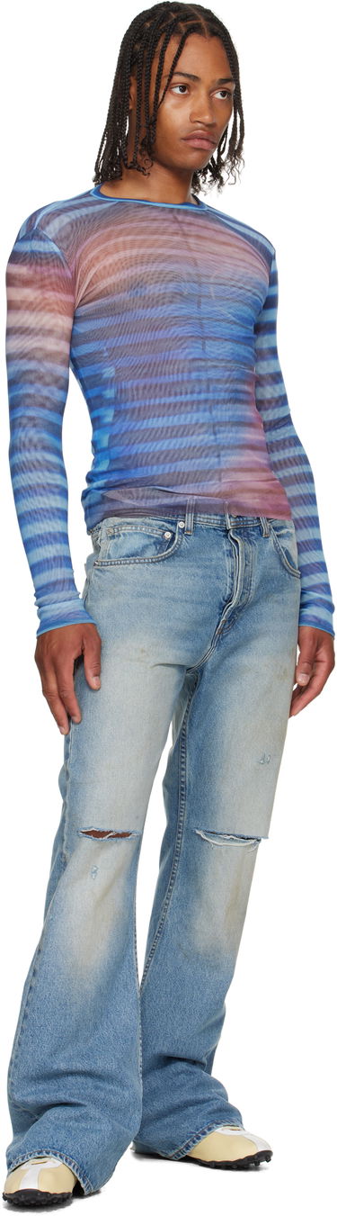 Tričko Jean Paul Gaultier Jean Paul Gaultier 'The Air' Striped Mesh Long Sleeve Modrá | 25/03-W-TO336-M005P-565034, 3