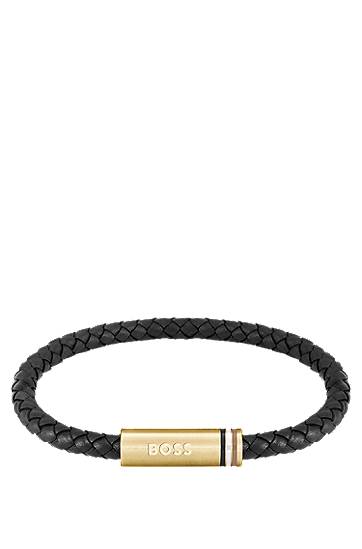 Náramok BOSS BOSS Braided Leather Cuff with Logo Closure Čierna | 1580624, 0