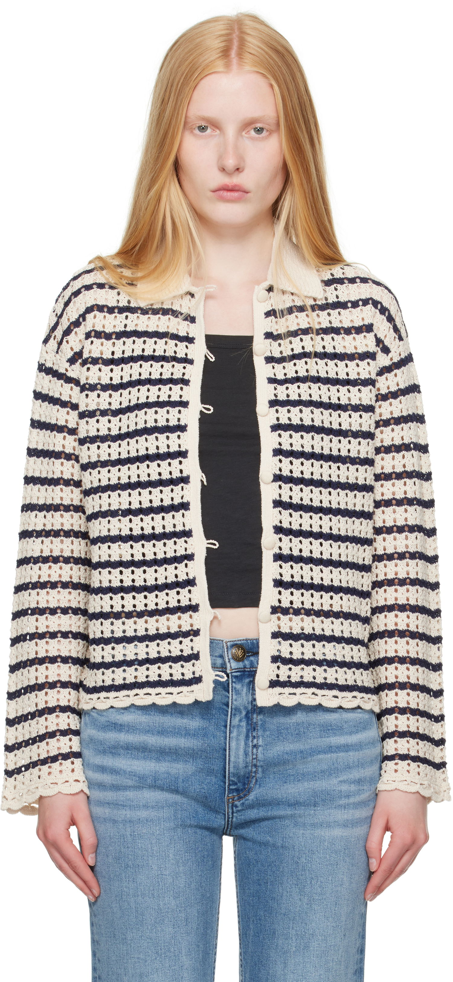 Sveter rag & bone rag & bone Khloe Striped Open-Knit Cardigan Béžová | WAS25P060BR60, 0