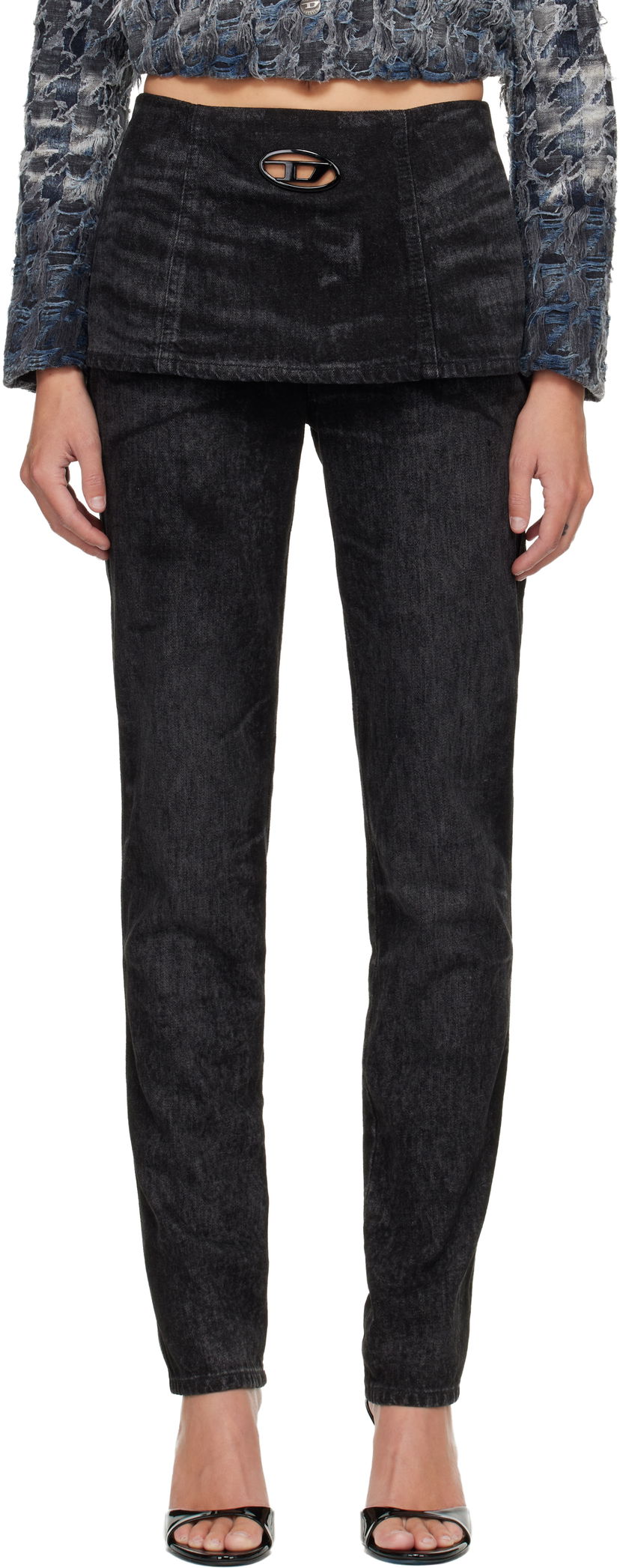 Džínsy Diesel D-Hourjian Straight-Leg Washed Denim D-Logo Jeans Čierna | A21370 007DB