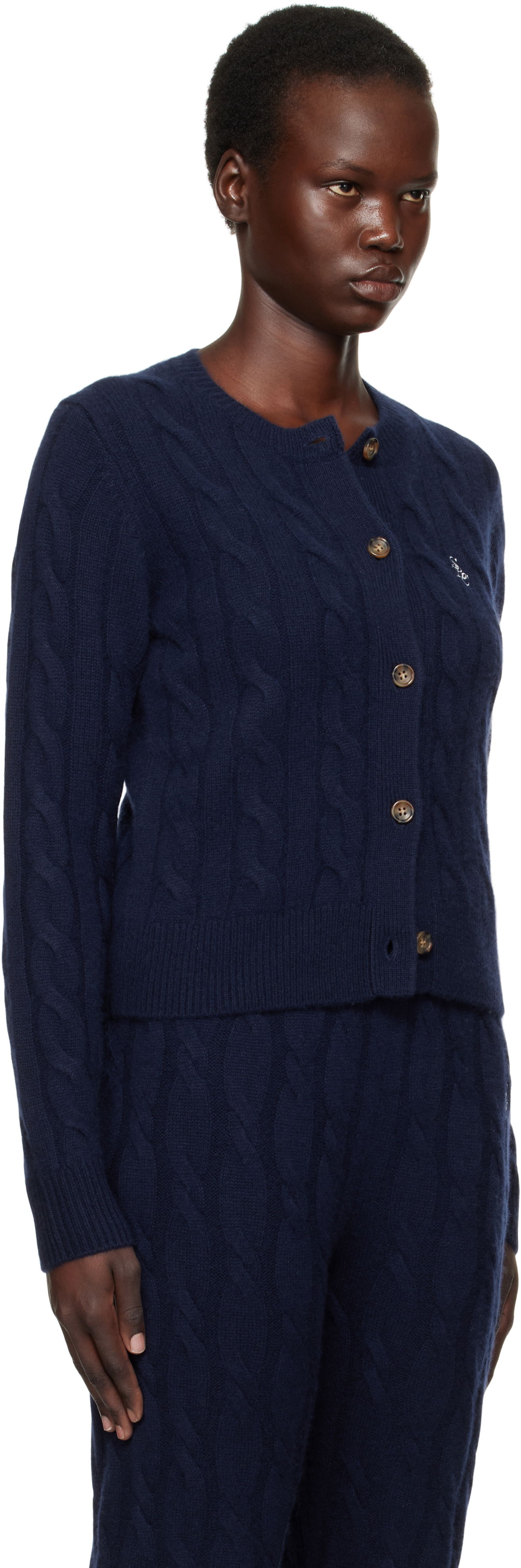 Sveter Sporty & Rich 'SRC' Cableknit Cashmere Cardigan Navy | CA003512302BL32, 1