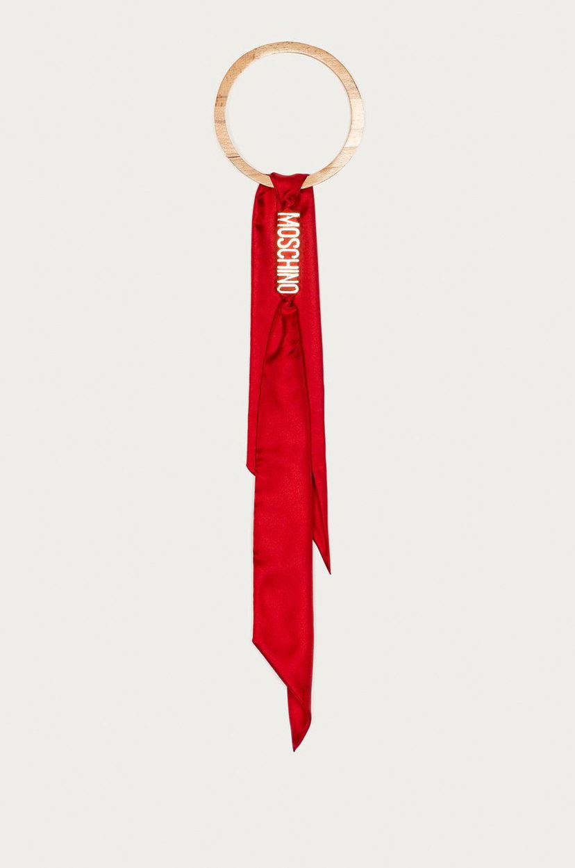 Šál Moschino Moschino Red Silk Twilly Scarf with Wooden Ring Červená | M2414.03015