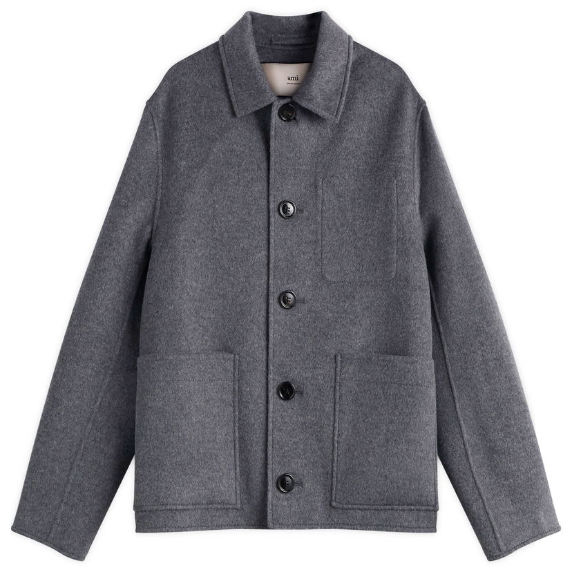 Bunda AMI Men's Double Faced Wool Cashmere Jacket, Size Small Šedá | H25HJK844-WV0022-055H25