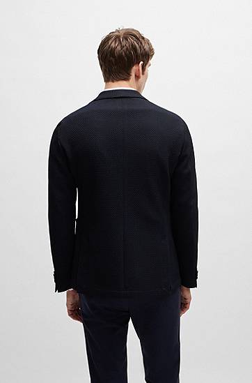 Bunda BOSS Slim Fit Seersucker Wool-Blend Jacket Navy | 50522597, 1