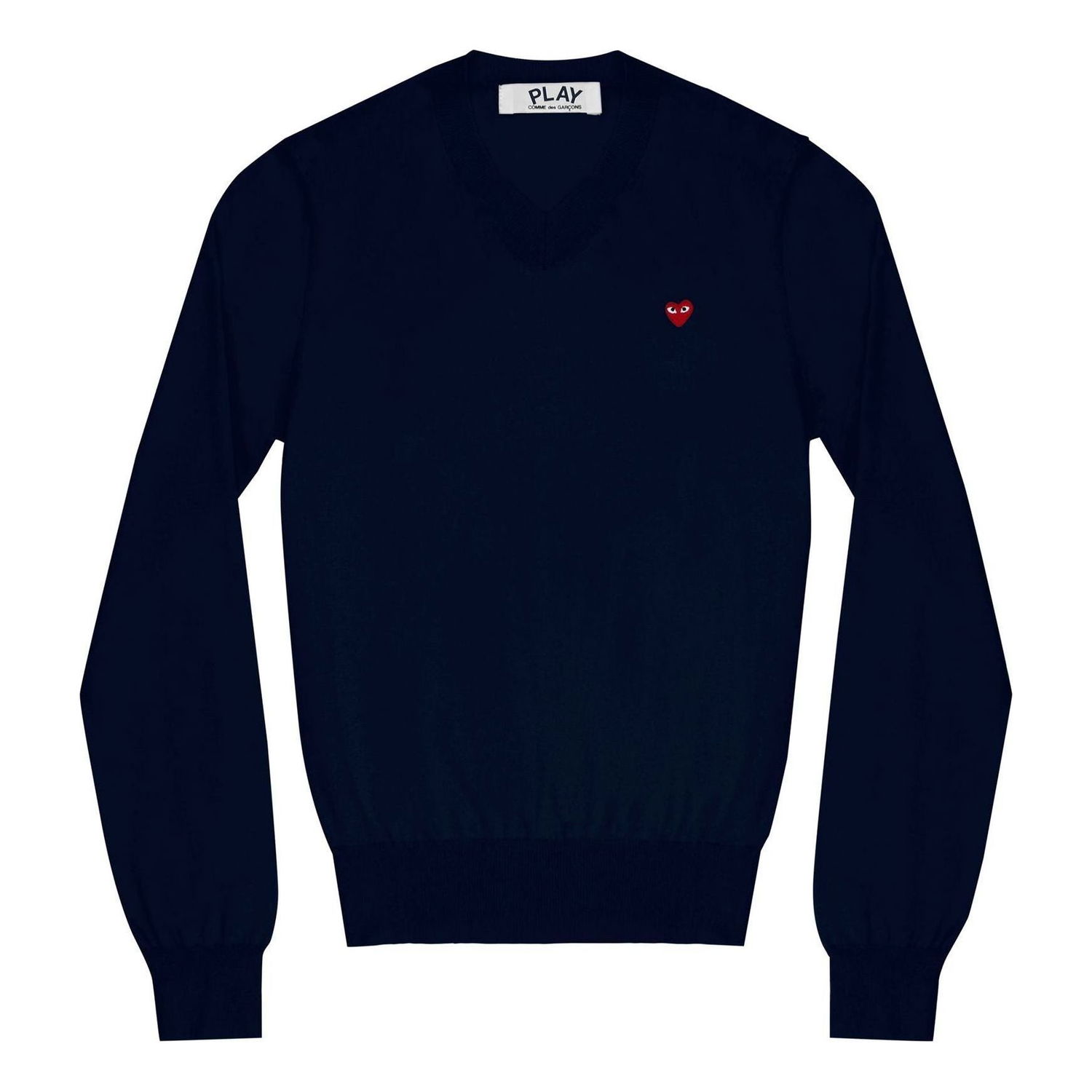 Sveter Comme des Garçons COMME des GARCONS PLAY Long Sleeve V-Neck Sweater with Red Heart Emblem Navy | AZ-N051-051-2, 0