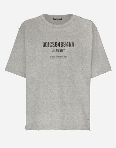 Tričko Dolce & Gabbana Cotton Interlock T-shirt With Logo Print Šedá | G8RF4TG7K0CS8290, 0