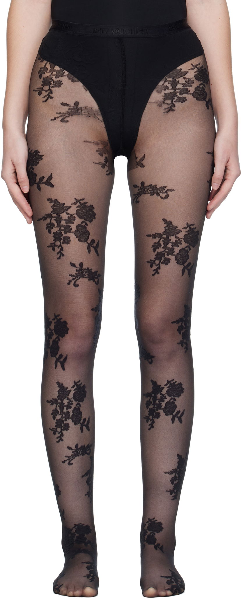 Ponožky Valentino Valentino 'Chez Valentino' Floral Tights Čierna | 7B3KI04Y9LV