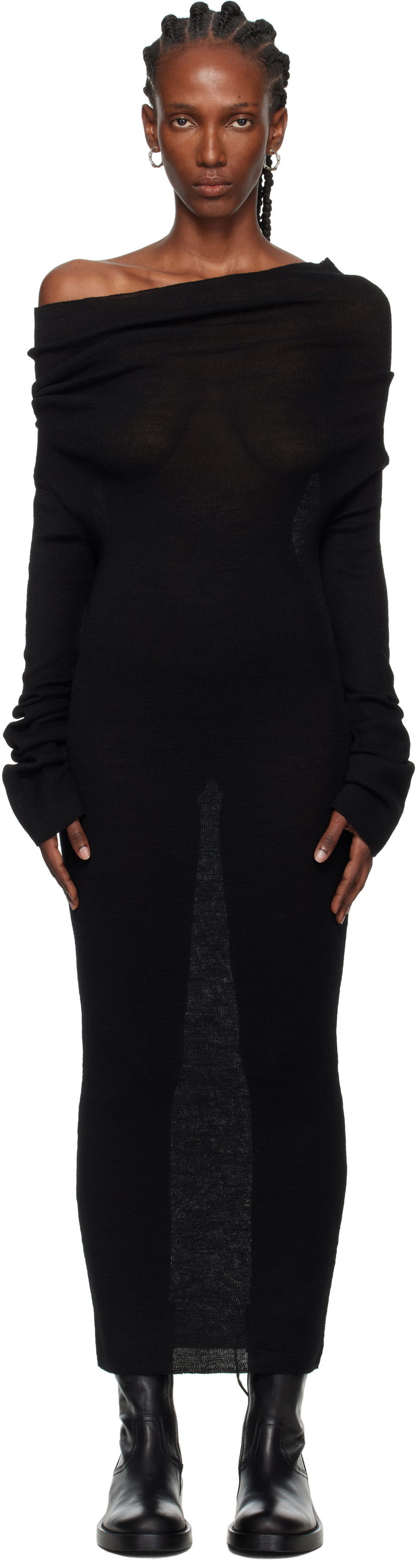 Šaty Ann Demeulemeester Ann Demeulemeester Barbro Dropped Shoulder Knitted Midi Dress Čierna | 2520-W-KN28-FA059-099